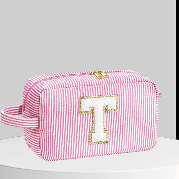 Cosmetic Bag 2 piece Initial T on Both Preppy.  Gift for Friend, Family Teacher - Picture 1 of 7